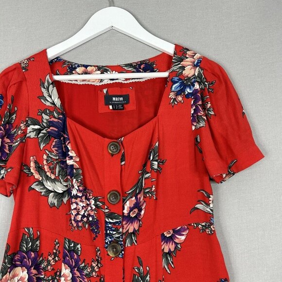 Maeve Anthro Womens Dress 6 Red Caldwell Buttondown Midi Cottagecore Prairie - Picture 2 of 13